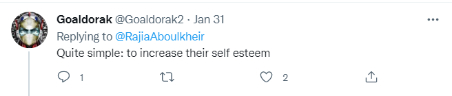 Tweet showing: "Quite simple: to increase their self-esteem."