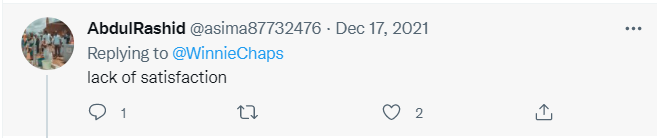Tweet showing: "lack of satisfaction"